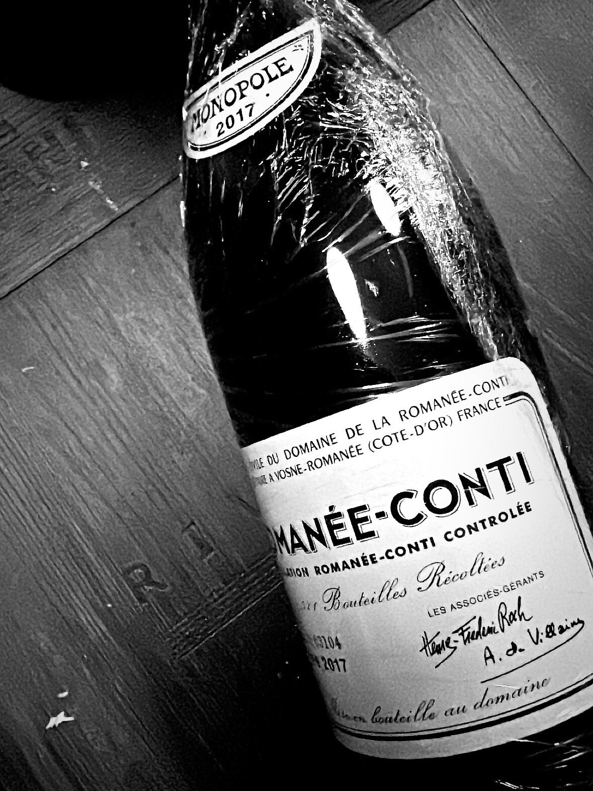 A bottle of Romanée-Conti in the cellar